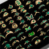 Fashion Imitation Emerald Snake Eye And Oil Butterfly Turtle Ring For Women Alloy Electroplated