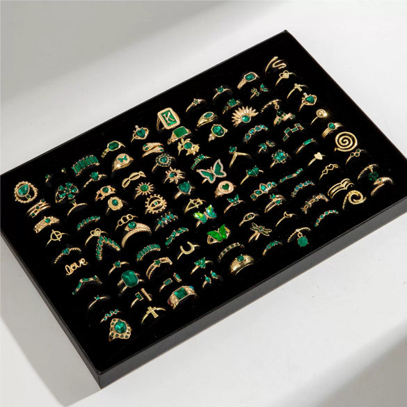 Fashion Imitation Emerald Snake Eye And Oil Butterfly Turtle Ring For Women Alloy Electroplated