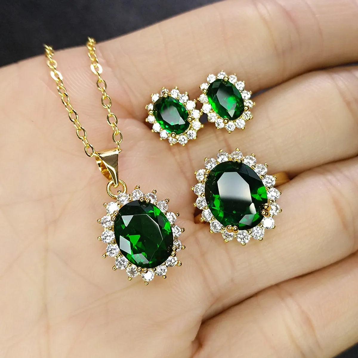 Fashion Imitation Green Tourmaline Jewelry Set Emerald Three-piece Jewelry