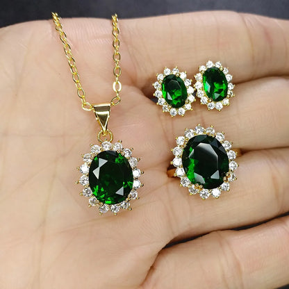 Fashion Imitation Green Tourmaline Jewelry Set Emerald Three-piece Jewelry