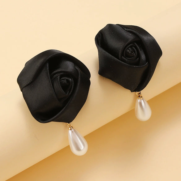 Fashion Imitation Pearl Fabric Rose Handmade Women's Earrings