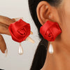 Fashion Imitation Pearl Fabric Rose Handmade Women's Earrings