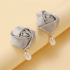Fashion Imitation Pearl Fabric Rose Handmade Women's Earrings