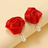 Fashion Imitation Pearl Fabric Rose Handmade Women's Earrings