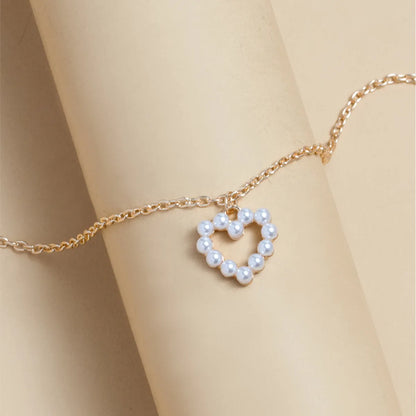 Simple Style Heart Metal Artificial Pearls Women's Pendant Necklace