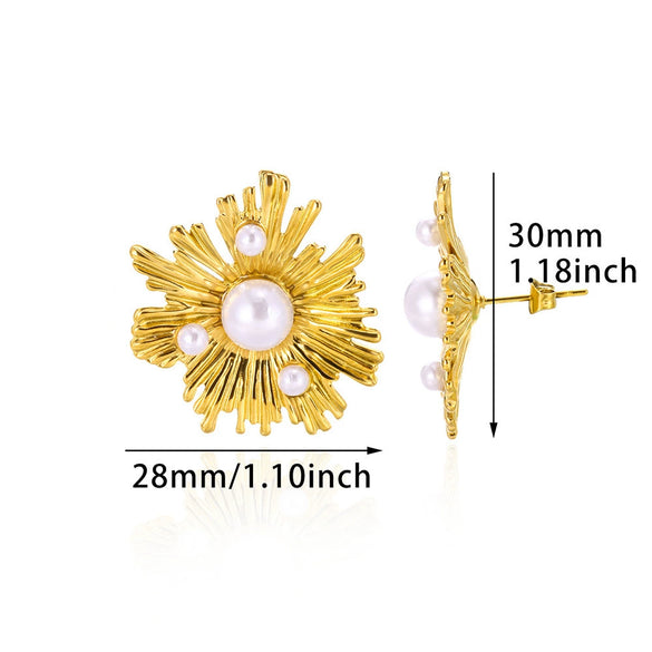 Fashion Imitation Pearl Stainless Steel 18K Gold Electroplated Women's Petal Earrings
