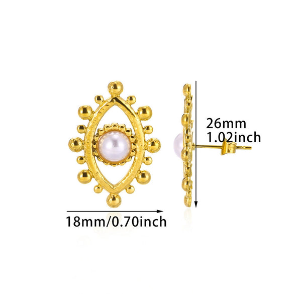 Fashion Imitation Pearl Stainless Steel 18K Gold Electroplated Women's Petal Earrings
