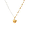 Fashion Imitation Pearl Sweet Heart Pendant Stainless Steel Necklace Plated With Gold Geometric Design