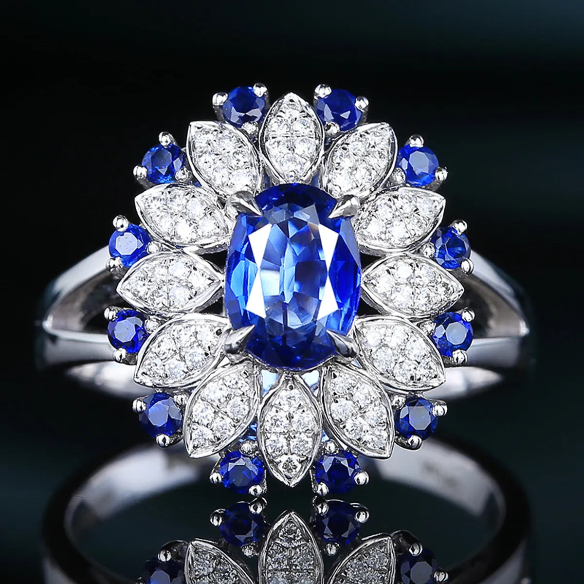 Fashion Imitation Sapphire Ring 2 Carat European And American Three-Dimensional Color Treasure Open Ring Female