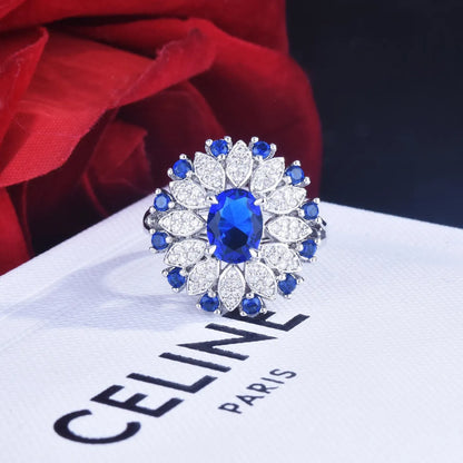 Fashion Imitation Sapphire Ring 2 Carat European And American Three-Dimensional Color Treasure Open Ring Female