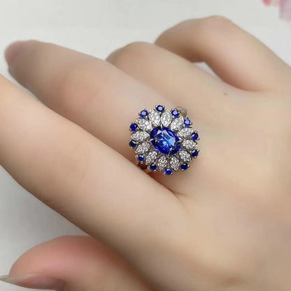 Fashion Imitation Sapphire Ring 2 Carat European And American Three-Dimensional Color Treasure Open Ring Female