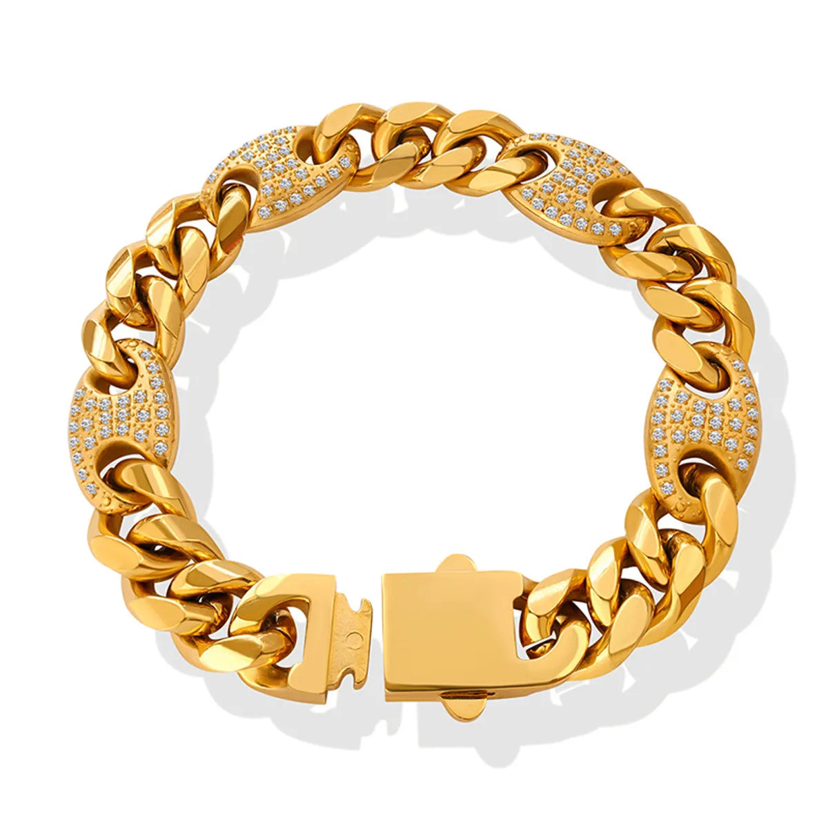 Fashion Inlaid Diamond Cuban Chain Titanium Steel Gold-plated Bracelet