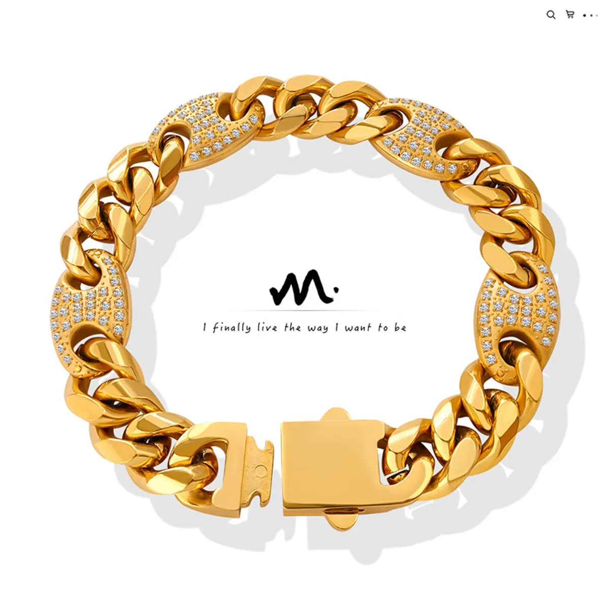 Fashion Inlaid Diamond Cuban Chain Titanium Steel Gold-plated Bracelet