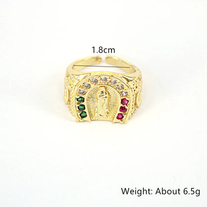 Fashion Inlaid Zircon Virgin Mary Copper Zircon Geometric Ring