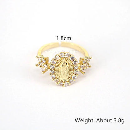 Fashion Inlaid Zircon Virgin Mary Copper Zircon Geometric Ring