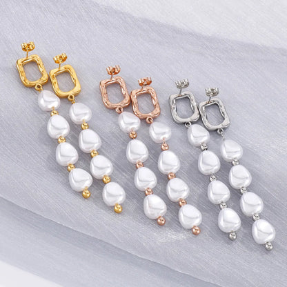 Fashion Inlay Pearl Women's Retro Geometric Stainless Steel Earrings