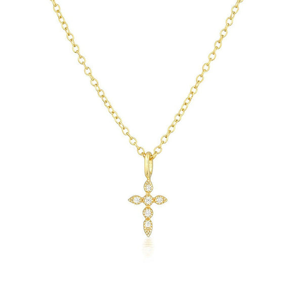 Fashion Ins Creative Mini Cross Collarbone Necklace Copper Artificial Crystal Geometric Electroplated Ochain