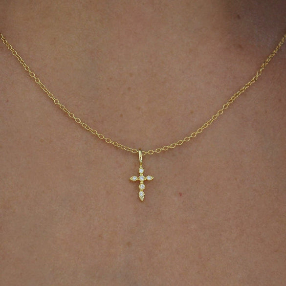 Fashion Ins Creative Mini Cross Collarbone Necklace Copper Artificial Crystal Geometric Electroplated Ochain