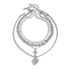 Fashion Ins Diamond Cross Peach Heart Minimalist Alloy Iron Chain Imitation Pearl Beaded Electroplating Geometric Clavicle Necklace For Women
