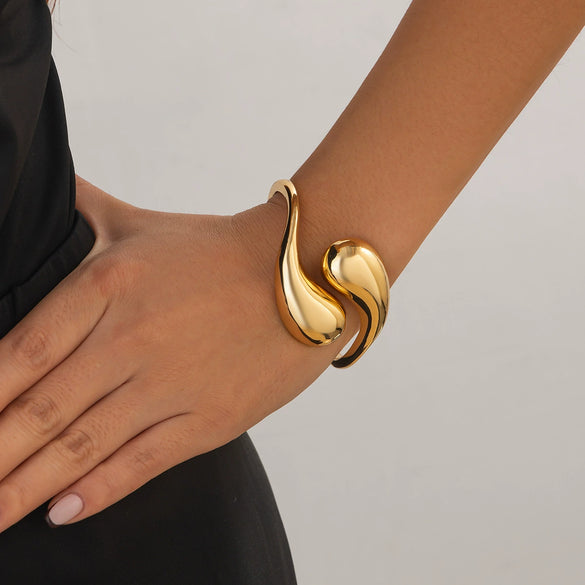 Fashion Ins Metallic Water Drops Bracelet Women's Exaggerated Design Electroplated Open Bracelet