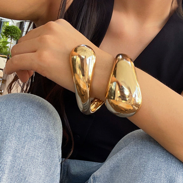 Fashion Ins Metallic Water Drops Bracelet Women's Exaggerated Design Electroplated Open Bracelet