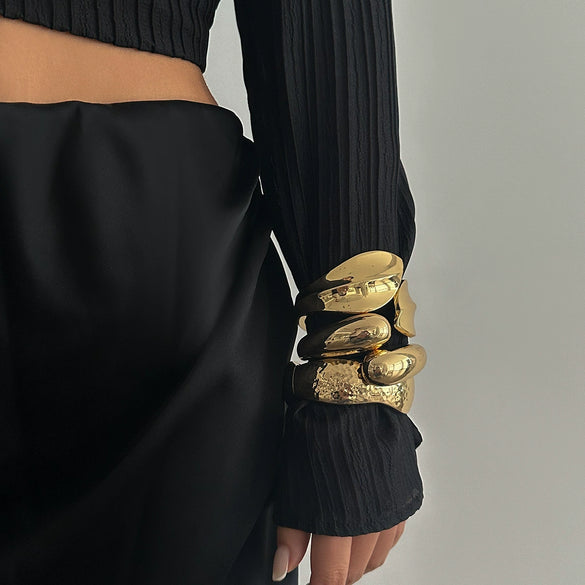 Fashion Ins Metallic Water Drops Bracelet Women's Exaggerated Design Electroplated Open Bracelet