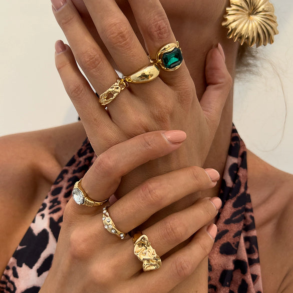 Fashion Ins Style Alloy Geometric Retro Handmade Color Gem Inlay Women's Ring