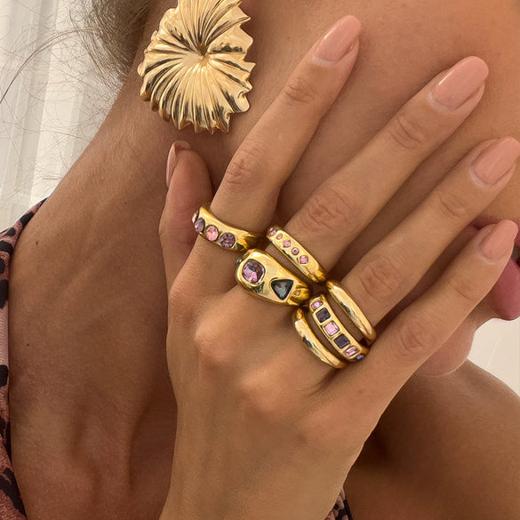 Fashion Ins Style Alloy Geometric Retro Handmade Color Gem Inlay Women's Ring