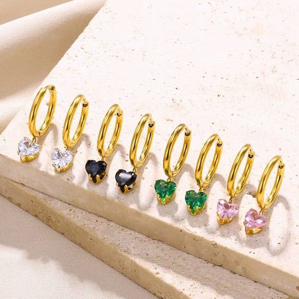 Fashion Ins Style Golden Artificial Crystal Heart Shape Butterfly Pendant Earrings Set With Diamonds For Women
