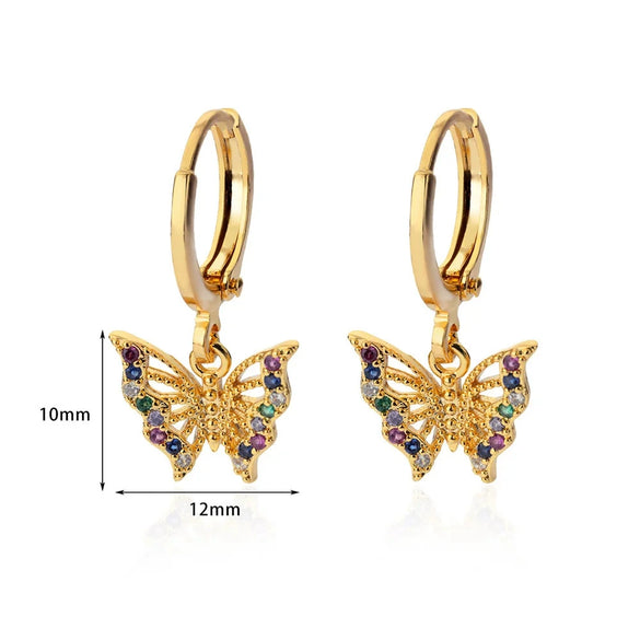 Fashion Ins Style Golden Artificial Crystal Heart Shape Butterfly Pendant Earrings Set With Diamonds For Women