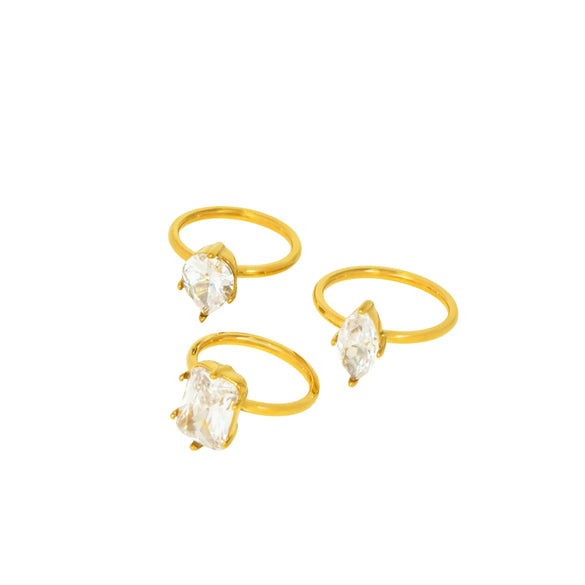 Fashion Ins Style Titanium Steel Adjustable Ring Inlaid With Water Drop Shape Zircon Geometric Design Electroplated For Women