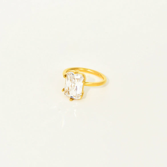 Fashion Ins Style Titanium Steel Adjustable Ring Inlaid With Water Drop Shape Zircon Geometric Design Electroplated For Women