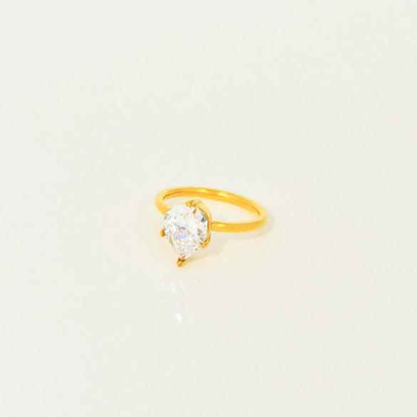 Fashion Ins Style Titanium Steel Adjustable Ring Inlaid With Water Drop Shape Zircon Geometric Design Electroplated For Women