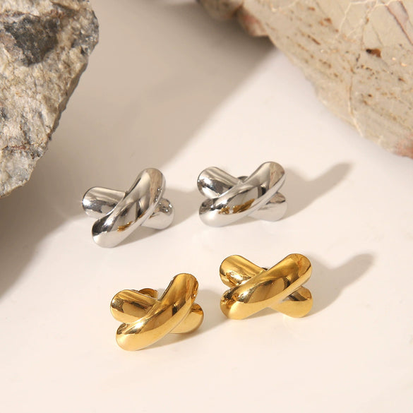 Fashion Ins Style Titanium Steel Earrings With Cross X Shaped Design Pvd Furnace Real Gold Electroplated For Women