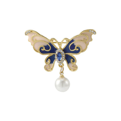 Fashion Insect Butterfly Alloy Metal Spray Paint Enamel Artificial Pearls Rhinestones Unisex Brooches Collar Pin