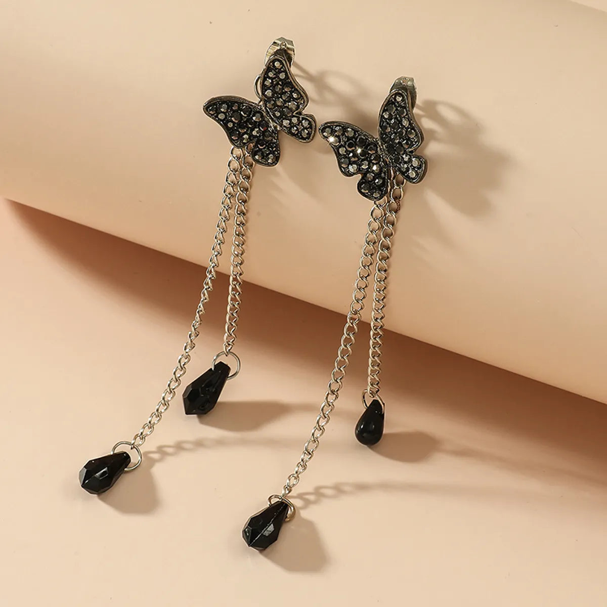 Fashion Insect Pendant Butterfly Shaped Tassel Long Water Drop Ear Studs