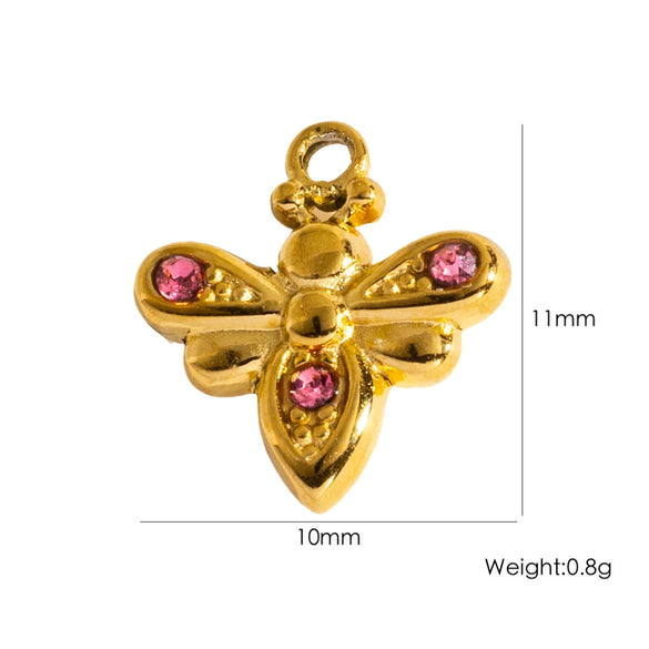 Fashion Insect Stainless Steel Jewelry Pendant With Zircon Inlay And Electroplating Treatment For Necklace And Bracelet Accessories