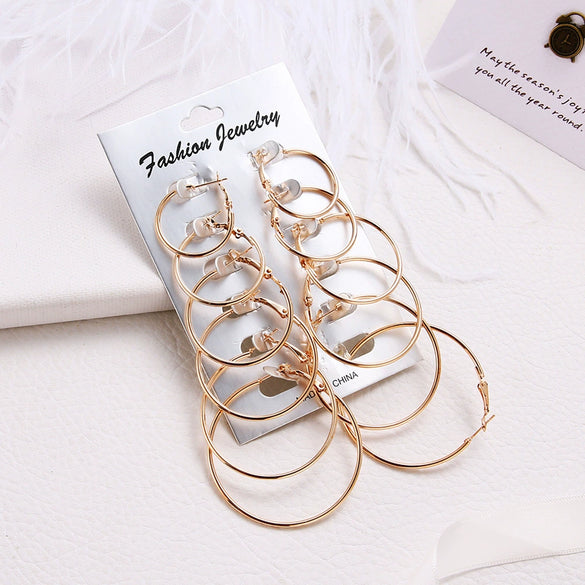 Fashion Iron Alloy Geometric Hoop Earrings Set For Women With Electroplating Treatment