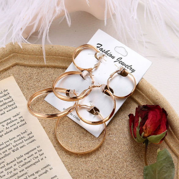 Fashion Iron Alloy Geometric Hoop Earrings Set For Women With Electroplating Treatment
