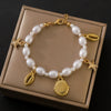 Fashion Irregular Imitation Pearl Bracelet With Starfish Shell Design Electroplated For Women Summer Beach Ocean Series