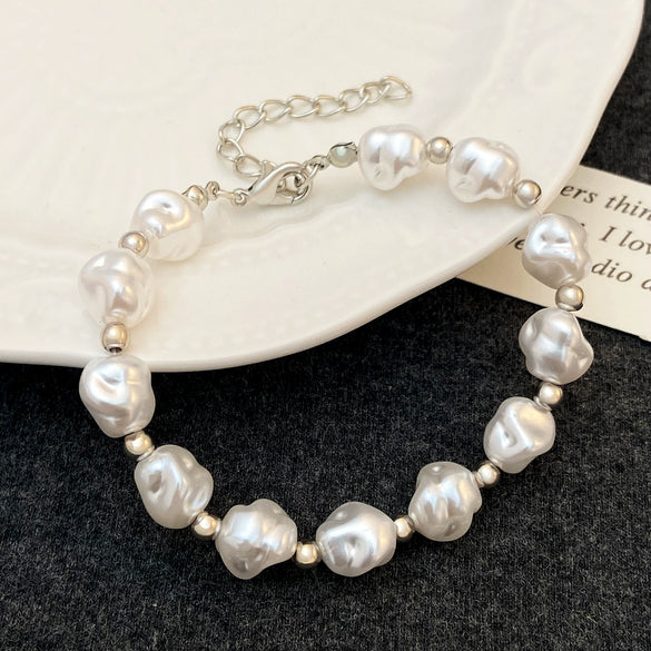 Fashion Irregular Imitation Pearl Bracelet With Starfish Shell Design Electroplated For Women Summer Beach Ocean Series