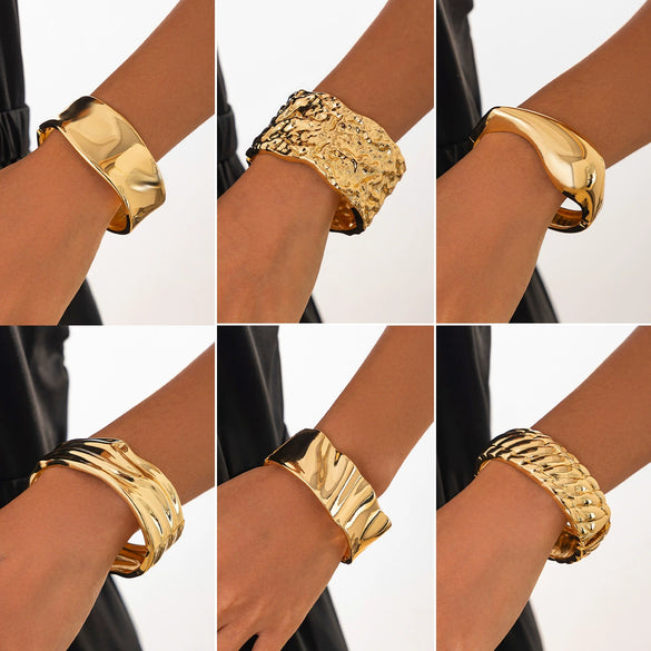 Fashion Irregular Liquid Metal Pleated Bracelet Electroplating Highend