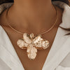Fashion Irregular Metallic Petal Alloy Flower Collarbone Necklace With Electroplating Treatment