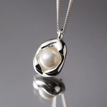 Fashion Irregular Silver Plating Inlay Pearl Pendant Necklace 1 Piece