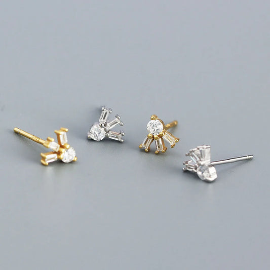 Fashion Irregular Sterling Silver Inlay Zircon Ear Studs 1 Pair