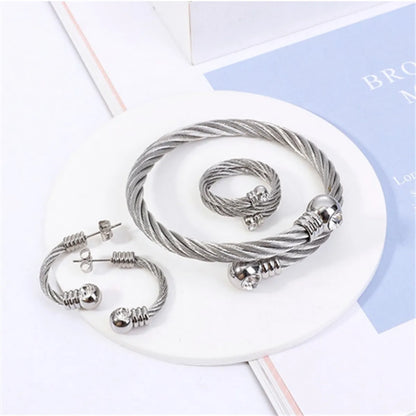 Fashion Irregular Titanium Steel Inlay Zircon Jewelry Set 3 Pieces