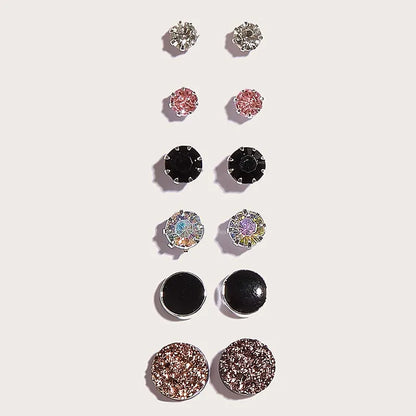 Fashion Jewelry 6 Pairs Crystal Stud Earrings Set