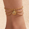 Fashion Jewelry Alloy Heart Shaped Chain Tassel Snake Pendant Three Layer Anklet For Women