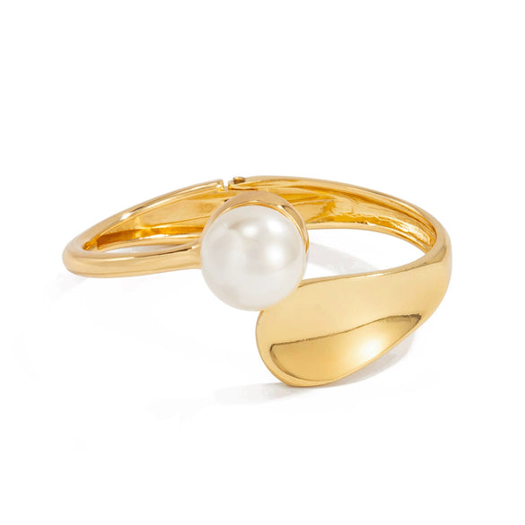 Fashion Jewelry Alloy Imitation Pearl Irregular Geometric Opening Bracelet For Women With Electroplating