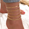 Fashion Jewelry Alloy Multilayer Metal Chain Geometric Snake Chain Beach Anklet Fivepiece Set For Women